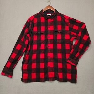 Columbia Mens Red Plaid Fleece Long Sleeve Button Up Shirt‎ Size Large